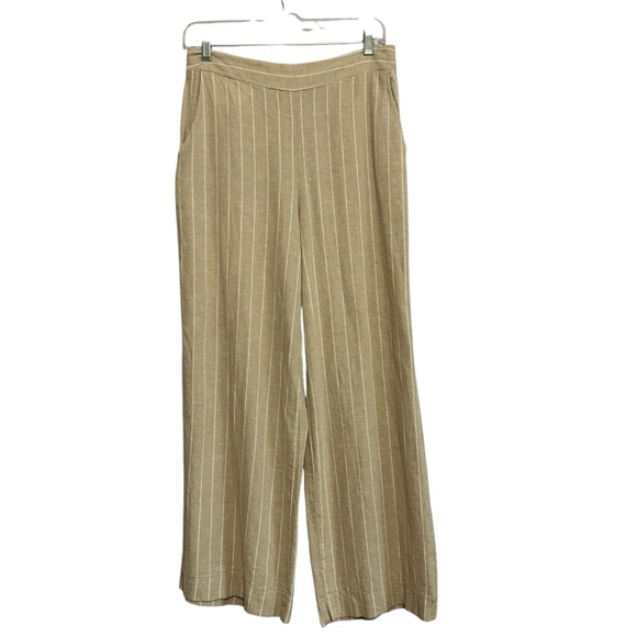 Joie Khaki and White Striped Linen Blend Straight Leg Pants Women’s Size Small - Picture 1 of 7